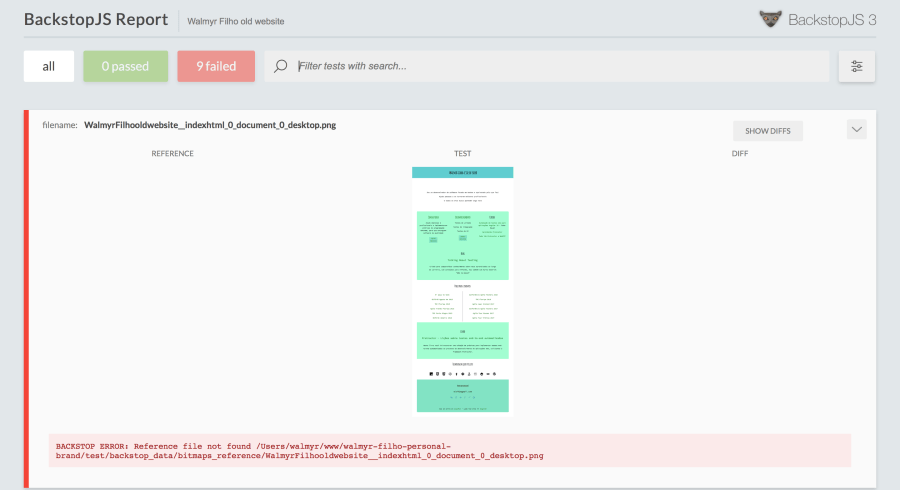 Relatório de testes após a primeira execução