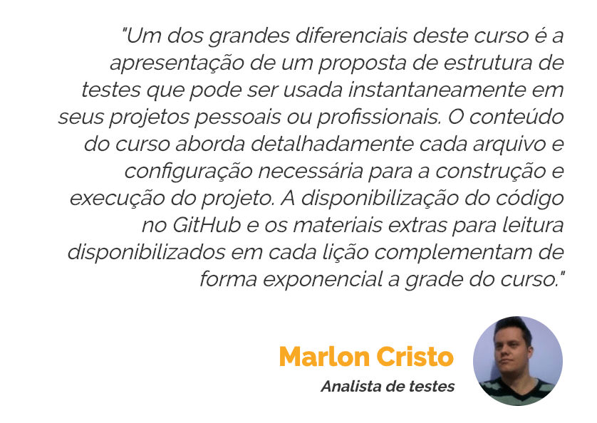 Depoimento de um aluno matriculado no curso de Protractor da Escola TAT