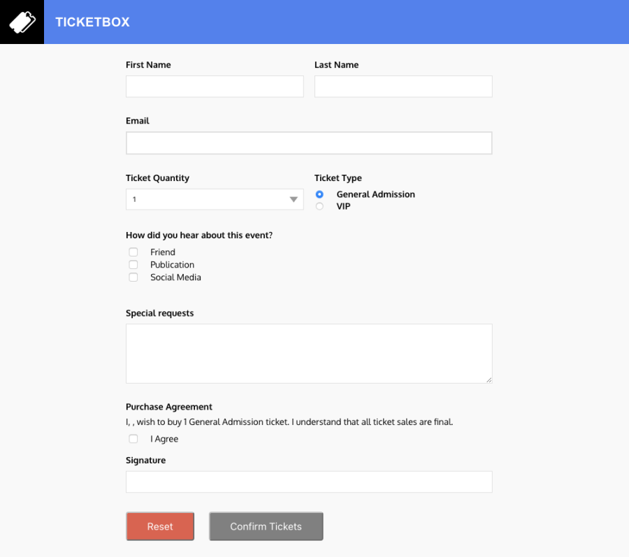 screenshot de um formulário vazio