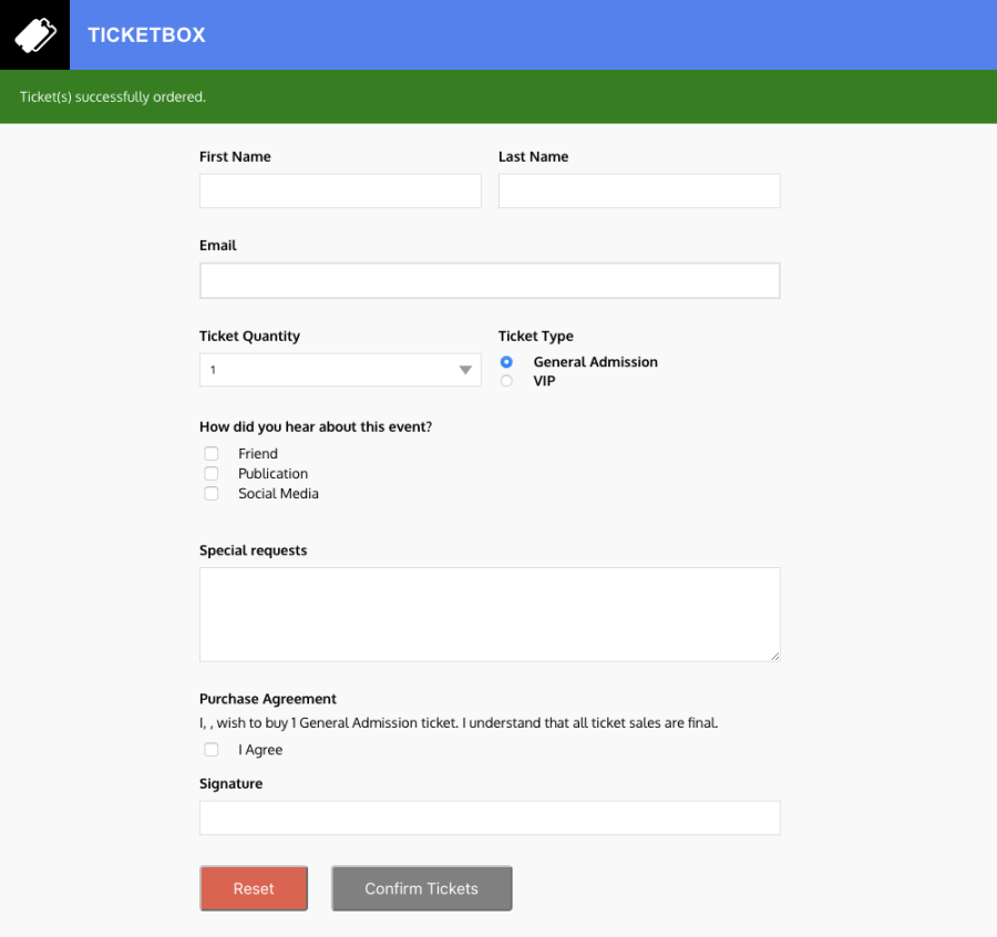 screenshot de um formulário com mensagem de sucesso